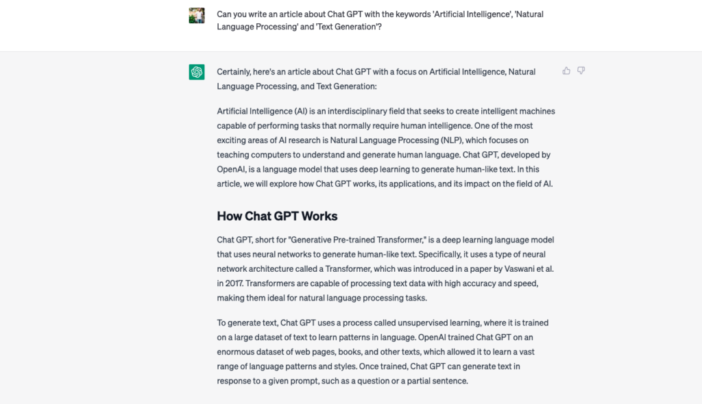 Article generated by Chat GPT